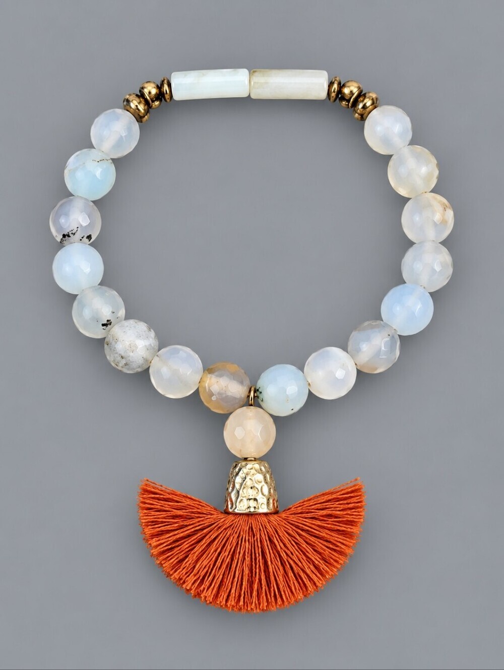 Agate Beaded Stretch Tassel Bracelet